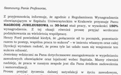 Nagroda jubileuszowa za 30-letni staż pracy